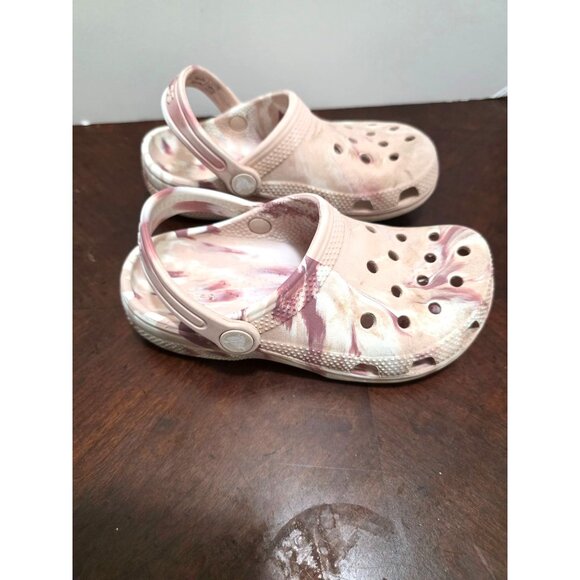 Crocs Girls Classic Clog Sandals Pink Beige Tie-Dye Slip-On Lightweight Water-Re - Picture 2 of 9